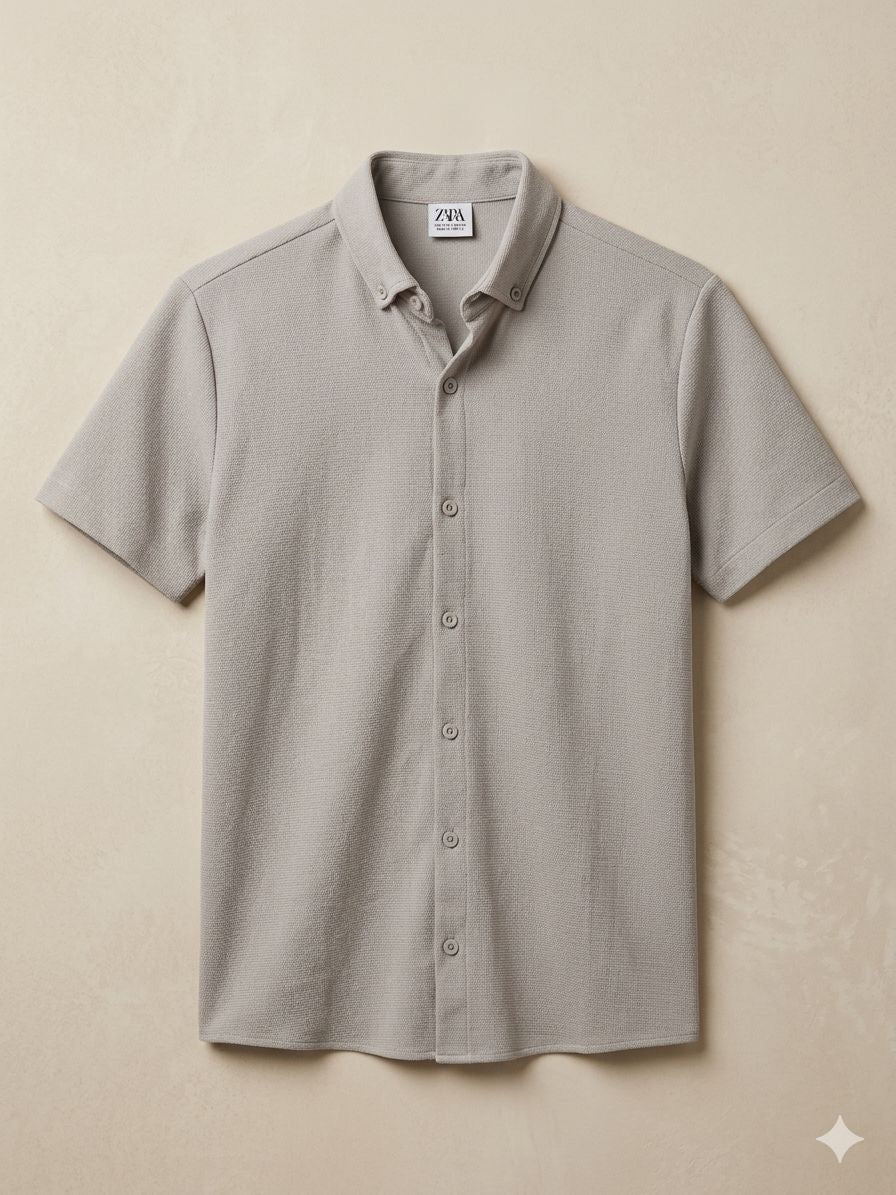 Textured Button-Up Short Sleeve Shirt
