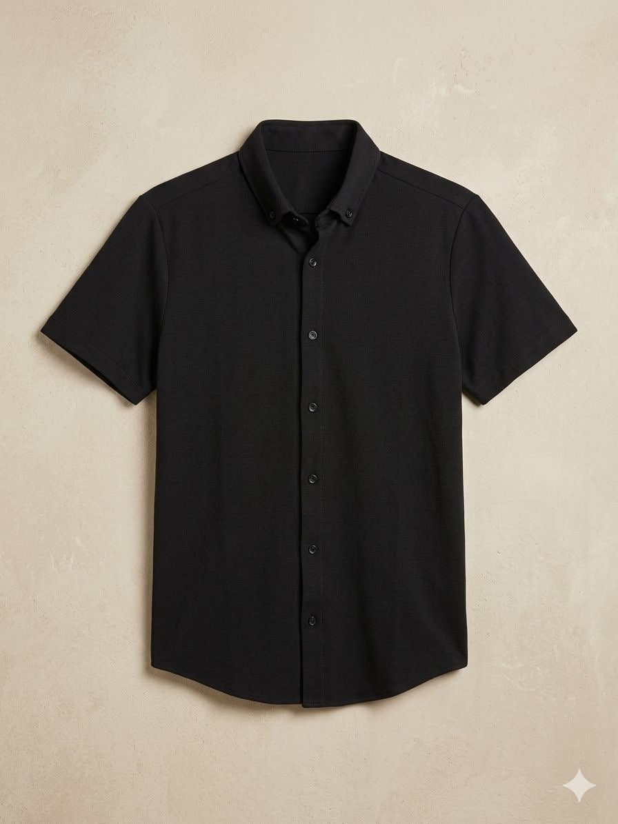 Textured Button-Up Short Sleeve Shirt