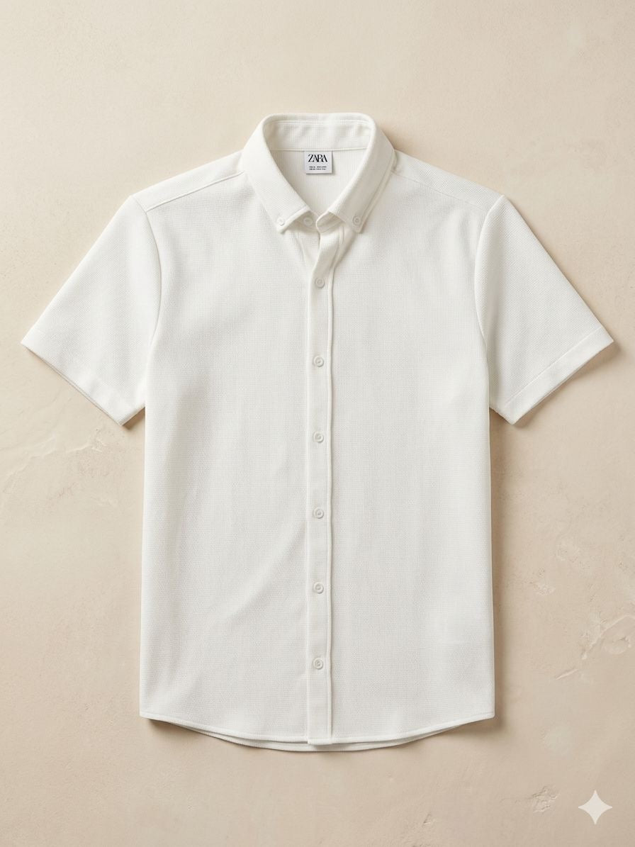 Textured Button-Up Short Sleeve Shirt