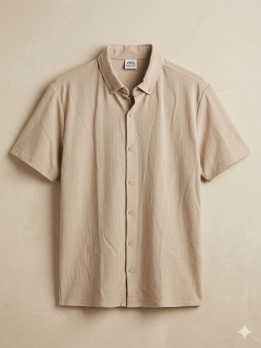 Textured Button-Up Short Sleeve Shirt