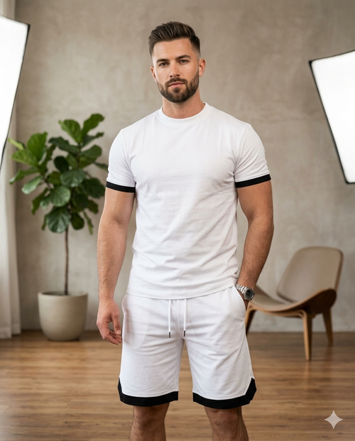 Contrast Trim Shorts Set